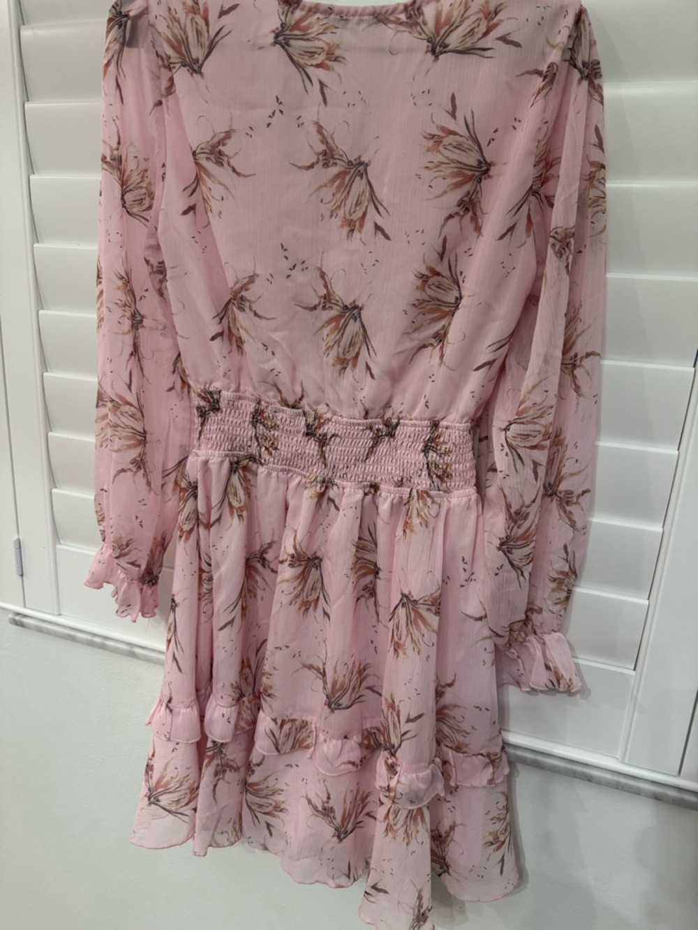 Tie-Front Pink Floral Ruffle Mini Dress - Picture 5 of 7